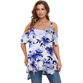 LARACE Cold Shoulder Tops For Womens Summer Clothes Spaghetti Strape Tunic Oversized Shirts Asymmetrical Plus Size Blouse in Kuwait