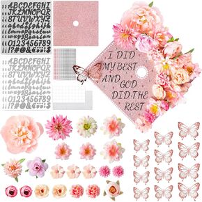 Watinc Rose Gold DIY Cap Decorations ، 46pcs 2025 DIY Grad Bandband Cap with 3D Butterfly Flower in Kuwait