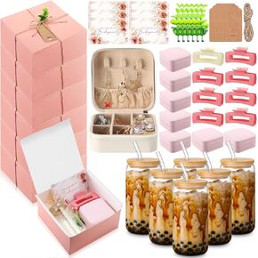 Quelay 56 Pcs Bridesmaid Proposal Gift Set, 15oz Glass Cup, Mini Jewelry Box, Square Clips, Gift Box Will You Be My Bridesmaid Invitation Card for Bridal Shower Bridesmaid Bachelorette Party(Pink) in Kuwait