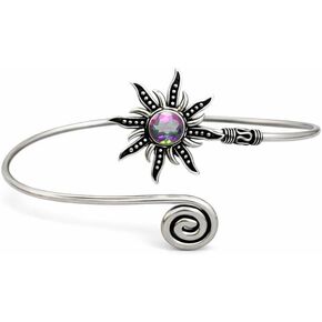 Silver Sunburst Arm Cuff, Rainbow Moonstone Boho Upper Arm Bracelet, Spiral Arm Cuff, Gemstone Armlet, Sun Bohemian Jewelry Gift in Saudi Arabia