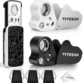 Vivosun 3 عبوات مجوهرات Loupe ، 30x/60x/90x العين loupe مع أضواء الأشعة فوق البنفسجية/LED ، مكبديات قابلة للطي للمجوهرات ، الأحجار الكريمة ، الساعات ، العملات المعدنية ، والطوابع in Kuwait