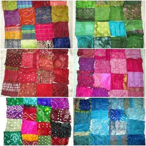 Vintage Fabrics Crafts Sari Silk Fabric Squares 48 pcs 8" Squares Saree Craft Material Home Decor Scrapbook Quilting Project Art Doll Easter DSRANDOM in Kuwait
