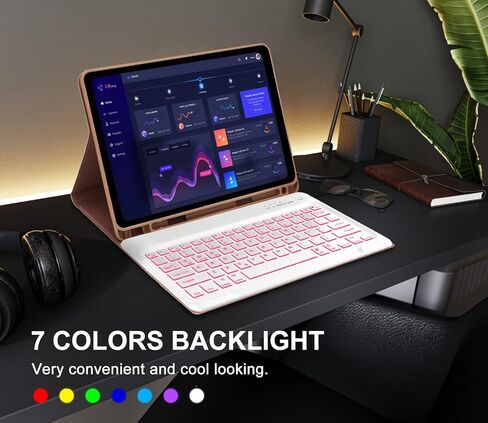 حالة لوحة المفاتيح لـ iPad Air 13 بوصة (M3 2025 ، M2 2024) و iPad Pro 12.9 بوصة (6th/5/4/3rd Gen) ، 7 ألوان الإضاءة الخلفية ، لوحة مفاتيح لاسلكية قابلة للفصل مغناطي in Kuwait