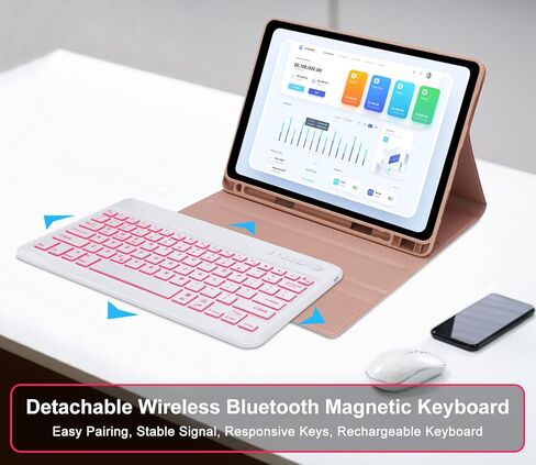 حالة لوحة المفاتيح لـ iPad Air 13 بوصة (M3 2025 ، M2 2024) و iPad Pro 12.9 بوصة (6th/5/4/3rd Gen) ، 7 ألوان الإضاءة الخلفية ، لوحة مفاتيح لاسلكية قابلة للفصل مغناطي in Kuwait