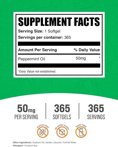 BulkSupplements.com كبسولات هلامية زيت النعناع - مكمل النعناع، ​​حبوب زيت النعناع، ​​كبسولات زيت النعناع 50 مجم - خالية من الغلوتين، 1 كبسولة هلامية لكل وجبة، 365 قطعة (عبوة من 1) in Saudi Arabia