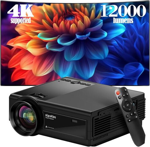 Mini Projector ، 5G WiFi Bluetooth Projector ، Staratlas 12000L Native 1920*1080 P Projector ، جهاز عرض في الهواء الطلق ، مسرح منزلي متوافق مع HDMI/USB ، لفيديو فيلم محمول (أسود) in Kuwait