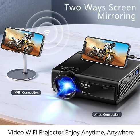 Mini Projector ، 5G WiFi Bluetooth Projector ، Staratlas 12000L Native 1920*1080 P Projector ، جهاز عرض في الهواء الطلق ، مسرح منزلي متوافق مع HDMI/USB ، لفيديو فيلم محمول (أسود) in Kuwait