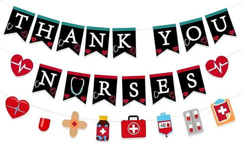 Banner Week Week - لامع أشكر الممرضات لافتة ممرضات سعيدة للزخارف الحزب ، شكرا لك ممرضة العلم العلم مدرسة المنزل الطبيب دكتور ديكور (الأحمر والأزرق) in Kuwait