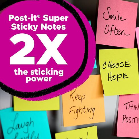 Post-it Super Sticky Notes, 12 Sticky Note Pads, 3 x 3 in., School Supplies, Office Products, Sticky Notes for Vertical Surfaces, Monitors, Walls and Windows, Summer Joy Collection in Kuwait