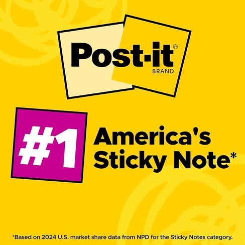 Post-it Super Sticky Notes, 12 Sticky Note Pads, 3 x 3 in., School Supplies, Office Products, Sticky Notes for Vertical Surfaces, Monitors, Walls and Windows, Summer Joy Collection in Kuwait