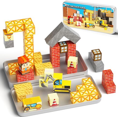 Mini Magnetic Blocks, Travel Magnet Building Blocks for Toddlers, 35 PCS Magnetic Building Toys with Portable Iron Box STEM Educational Magnet Toys for Kids Ages 3 4 5 6 7 8 Year Old Boys Girls in Kuwait