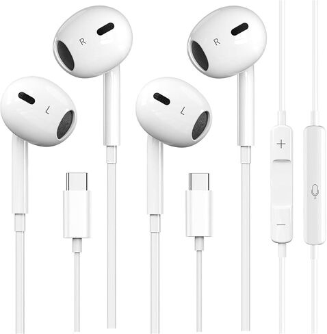 2 Packs USB C Headphones for iPhone 16/15 Earbuds with Microphone & Volume Control HiFi Stereo Type C Earphones for Galaxy S23/S22/S21/S20/Ultra Note 10/20, for Pixel 7/6/6a/5/4 OnePlus 9 8 in Kuwait