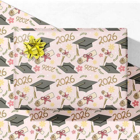 ورقة التغليف Giolniay لفئة 2025 - CAP Pink & Gold Cap و Diploma للهدايا الكلية والثانوية GRAG WARP - 28 × 40 بوصة ، 4 أوراق مطوية ، سهلة التخزين in Kuwait