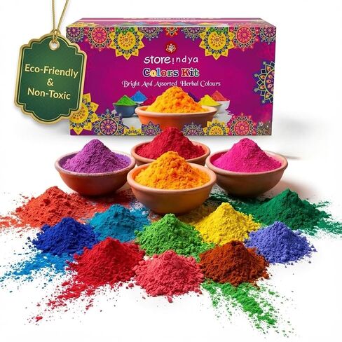 Natural and Non Toxic Organic Holi Color Powder - Multicolor |10 x 100gms Each Gulal Color Powder for Color Wars, Easter Parties, Fun Runs, Gender Reveal, Holi Festival, Photography, Rangoli in Kuwait