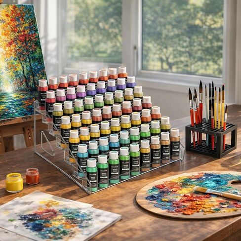 UpChoNice 7-Layer Clear Paint Organizer & Brush Holder, Snap-On Design Miniature Multi-Layer Storage Rack for Model Paints, Alcohol Inks, Nail Polish & Craft Supplies, Easy Assembly in Kuwait