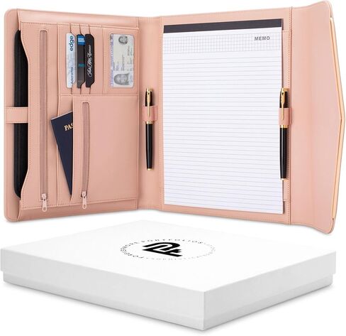 FOREVERMORE Zipper Padfolio Portfolio Binder Organizer for Women | Faux Leather Portfolio Folder for Resume, Documents, Tablet and Business Cards | Notebook Organizer with Notepad Included - Pink in Kuwait