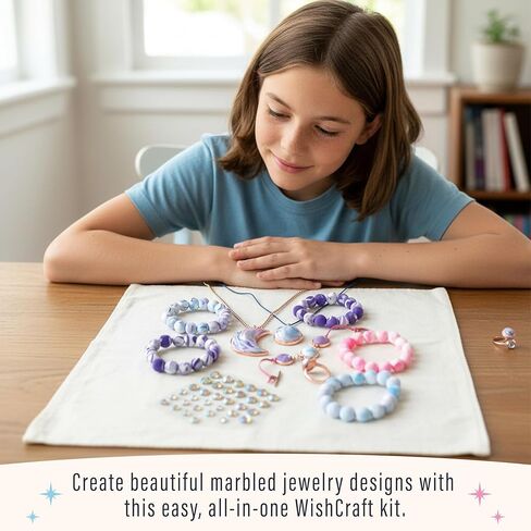 Bright Stripes Wish*Craft DIY Marble Moon Clay Jewelry Kit Create Your Own Marbled Jewelry with Air-Dry Clay and Rose Gold Colored Findings in Kuwait