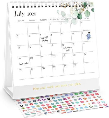 Mini Desk Calendar 2025-2026 with Stickers, 18 Months Standing Flip Small Desk Calendar 8" x 6" Runs from July 2025 Until December 2026 Mini Desktop Calendar Home Office Personal Organisers, Flower in Kuwait