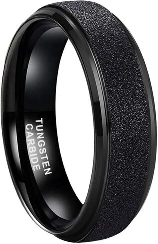 6mm 8mm Black/White/Gold/Rose Gold Tungsten Rings for Men Women Promise Engagement Wedding Bands Sandblasted Finish Stepped Beveled Comfort Fit in Kuwait
