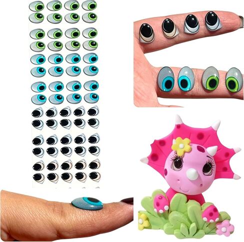 S15-M: 80 Pcs (40 Pairs) Assorted 3D Resin Googly & Wiggle Eyes (5mm-22mm) –Green, Light Blue, Gray, Brown- Self-Adhesive for DIY Crafts, Clay, Cold Porcelain, Polymer Clay, Amigurumi & DIY Projects in Kuwait