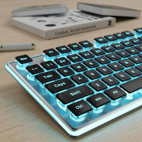 EWEADN GX710S Backlit Computer Keyboards, Wired USB Keyboard with White Backlit, Metal Panel, Plug and Play, Pudding Keycaps Full Size Quite Computer Keyboard for Win/PC/Laptop-Pink in Kuwait