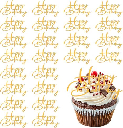 24 Pcs Happy Birthday Cupcake Toppers, Acrylic Cake Topper Sign Mirror Mini Cakes Supplies Cupcake Decoration for Celebrating Happy Birthday Anniversary Theme Party in Saudi Arabia