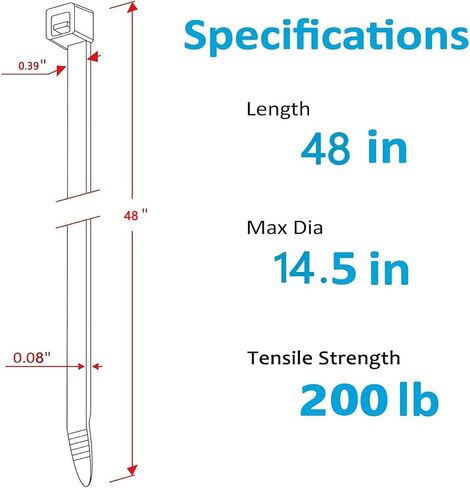 48 Inch Extra Long Heavy Duty Cable Ties, 12-Piece UV Resistant Black Nylon Zip Ties, 200 LB Tensile Strength in Kuwait