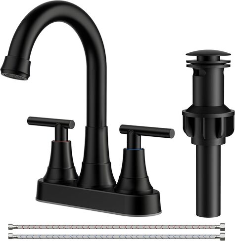 FORIOUS Matte Black Bathroom Faucets 3 Hole, 8 inch Widespread Bathroom Faucet with Pop-up Drain, 2-Handle Vanity Faucet for Bathroom Sink with 360 Degree Swivel Spout in Kuwait