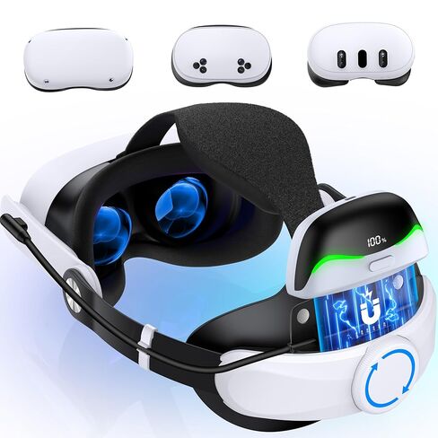 Head Strap with Battery for Meta Quest 3S/Quest 3/Quest 2, Comfor VR Accessory with 2 Adjustable Knobs to Adjust for Head Fit, Elite Strap with 7500mah Battery Pack for Extended 2-3H of Playtime in Saudi Arabia