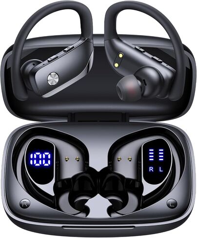 bmani Wireless Earbuds Bluetooth Headphones 48hrs Play Back Sport Earphones with LED Display Over-Ear Buds with Earhooks Built-in Mic Headset for Workout Mint Green in Kuwait