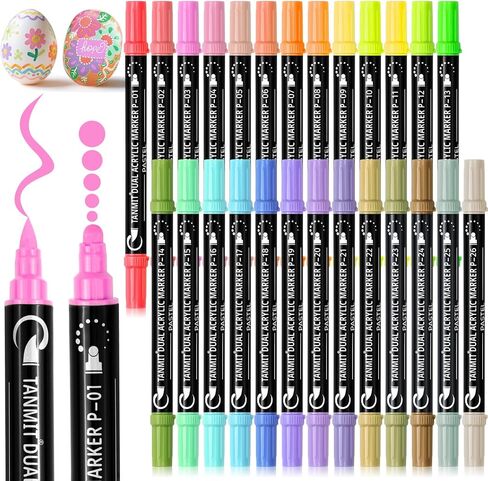 28 لونًا معدنيًا من أقلام طلاء الأكريليك، أقلام طلاء أكريليك ذات طرف مزدوج للرسم الصخري، الورق الأسود، الخشب، القماش، الحجر، الزجاج، السيراميك، الحرف اليدوية لصناعة اللوازم الفنية (رأس فرشاة وطرف مستدير) in Kuwait