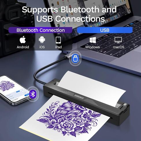 Portable Printer with Case and 3 Rolls of Paper, Portable Printers Wireless for Travel, Thermal-Bluetooth-Inkless-Small-Printer Support 8.5" X 11" US Letter&Legal,A4&,A5,Compatible with Android,iOS in Kuwait