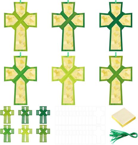 Ctosree 24 Sets Easter He Lives Cross Crafts Kit Religious Cross DIY Tissue Paper Art for Easter Celebrations Ornaments Religious Sunday School Crafts Home Classroom Game Activities in Saudi Arabia