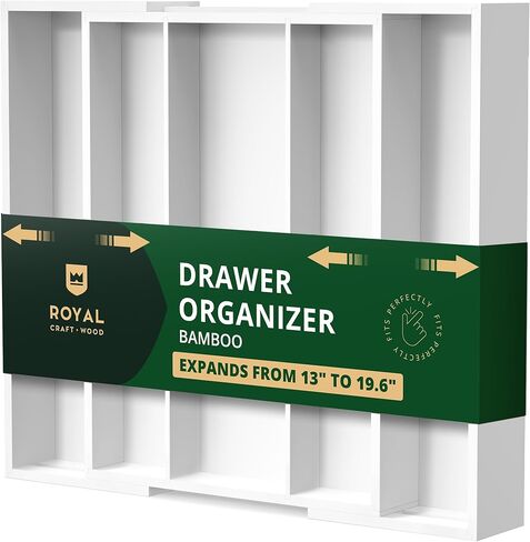 Royal Craft Wood Wood Bamboo Match Murder Organizer - Silverware Organizer - حامل أواني وصينية أدوات المائدة مع مقسمات الدرج المخبودي لأدوات المطبخ والمطبخ (5 فتحات ، طبيعية) in Kuwait