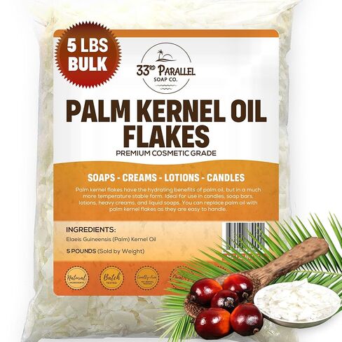 ORGANIC PALM KERNEL OIL FLAKES (2 lbs / 32 oz) Non-GMO; Premium Cosmetic Grade Palm Kernel Oil Flakes for Soap Making, Creams, Lotions & Candle Making | 2 POUND in Kuwait