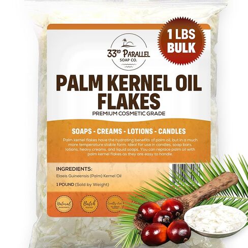 ORGANIC PALM KERNEL OIL FLAKES (2 lbs / 32 oz) Non-GMO; Premium Cosmetic Grade Palm Kernel Oil Flakes for Soap Making, Creams, Lotions & Candle Making | 2 POUND in Kuwait