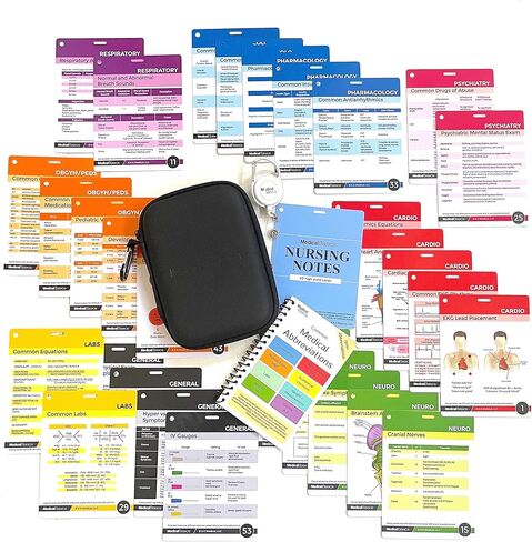 Nursing Notes 60 High Yield Pocket Nursing Reference Cards, Durable Plastic (3.5" x 5") - MedSurg, ICU/Critical Care, Pharmacology, OB/Peds - Waterproof Full Color Reference Book for Nurses, CNA in Saudi Arabia