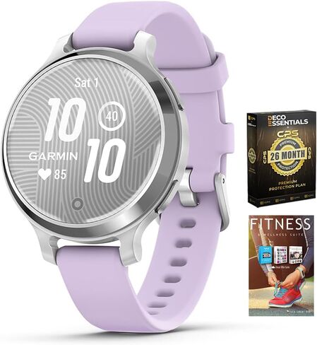 Garmin 010-02891-01 Lily 2 Smartwatch Silver With With Purple Jasmine Silicone Banddle with Tech Smart USA Fitness & Wellness Suite و 2 YR CPS Packte Pack in Kuwait