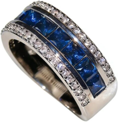 HUKQBUNX 925 Sterling Silver Electroplated Multi gemstone Natural Sapphire Ring Square Cubic Zirconia Promise Ring CZ Classic Full Diamond Ring Eternal Engagement Wedding Ring in Kuwait