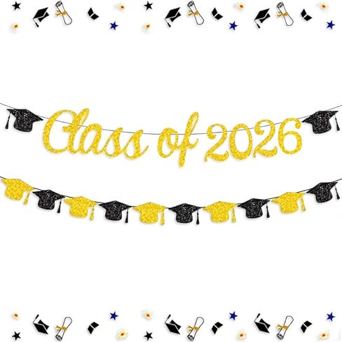 Class of 2025 Banner Graduation Decorations Class of 2025 Gold Glitter Congrats Grad Decor 2025 Senior High School Graduation Party Decoration in Kuwait