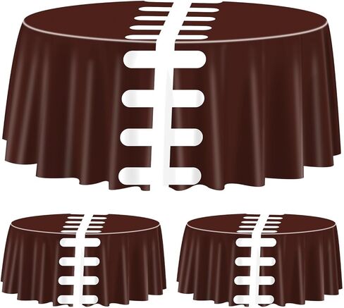 3 Pcs Football Tablecloths for Round Table, Plastic Touchdown Table Covers Football Party Supplies for Kids Men Birthday Party Football Game Day, 84 x 84 Inch in Kuwait