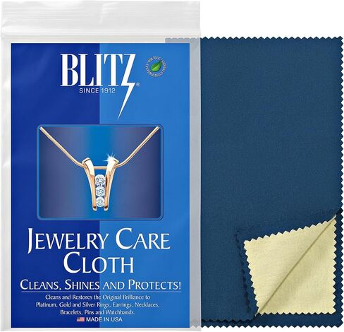 Blitz Premium XL 2-Ply Jewelry Cleaning and Polishing Cloth with Tarnish Inhibitor for Gold, Silver, and Platinum, Made in the USA, Nontoxic and Environmentally Friendly, 1-Pack, Blue in Kuwait