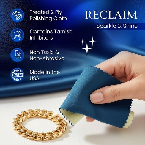 Blitz Premium XL 2-Ply Jewelry Cleaning and Polishing Cloth with Tarnish Inhibitor for Gold, Silver, and Platinum, Made in the USA, Nontoxic and Environmentally Friendly, 1-Pack, Blue in Kuwait
