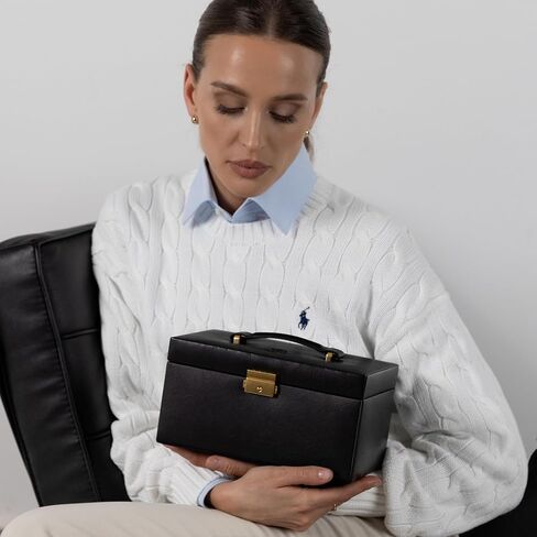 Time Resistance Jewelry Box - Full Grain Leather Jewellery Organizer - Accessories Storage - Key Lock Box for Women in Kuwait