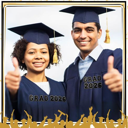 Lyrow 32 PCS لماص ذاتي الخريج 2025 الحديد على بقع خياطة على بقع خطاب تشنيل بقع بريق تخرج مطرزة على ديكور التخرج DIY 2.1 بوصة ، أسود in Kuwait