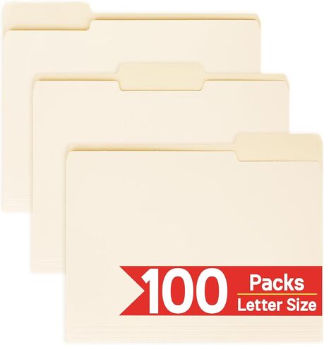 100 Packs Manila File Folder,Letter Size 8.5x11in,1/3 Cut Tabs Folder for Office,School and Home,Organizer File Folder in Kuwait