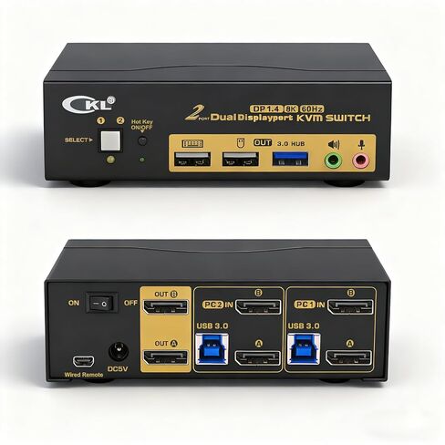 CKL KVM Switch DisplayPort 1.4 8K@30HZ 5K@60HZ 4K@144Hz (2 أجهزة الكمبيوتر 2 مراقبون) in Kuwait