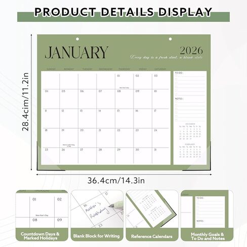 Desk Calendar 2025-2026, 17" x 12" 18 Month Wall Calendar Runs July 2025 to December 2026 Large Desktop Calendar for Home Office Planning Personal Organisers, Green Leaf in Kuwait