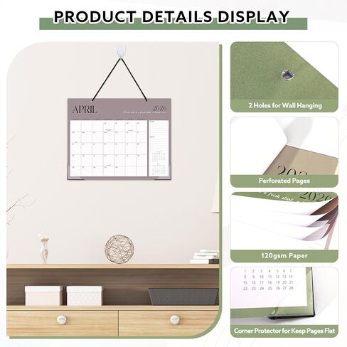 Desk Calendar 2025-2026, 17" x 12" 18 Month Wall Calendar Runs July 2025 to December 2026 Large Desktop Calendar for Home Office Planning Personal Organisers, Green Leaf in Kuwait