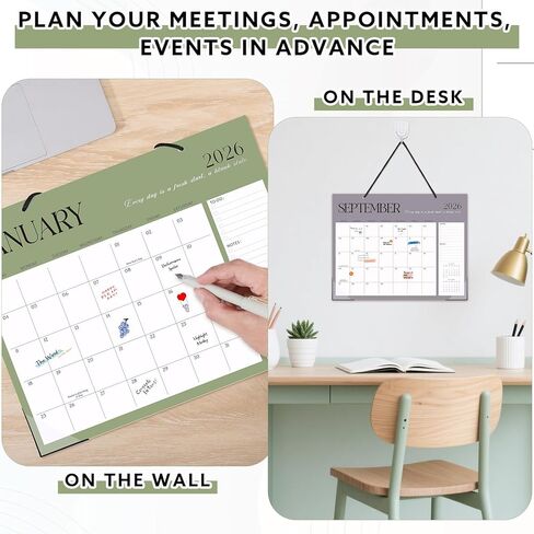 Desk Calendar 2025-2026, 17" x 12" 18 Month Wall Calendar Runs July 2025 to December 2026 Large Desktop Calendar for Home Office Planning Personal Organisers, Green Leaf in Kuwait